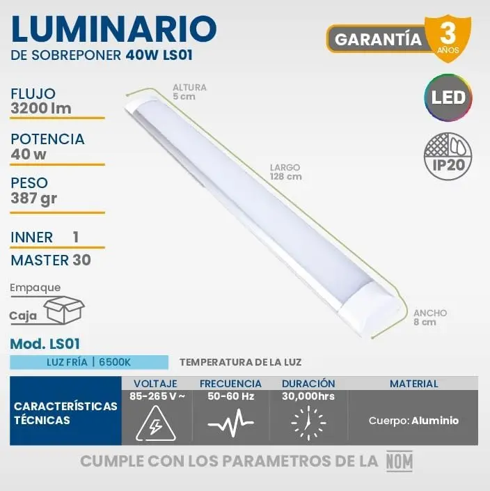 LUMINARIO DE SOBREPONER LED 40W 3200ML 85-265V AXO LIGHT