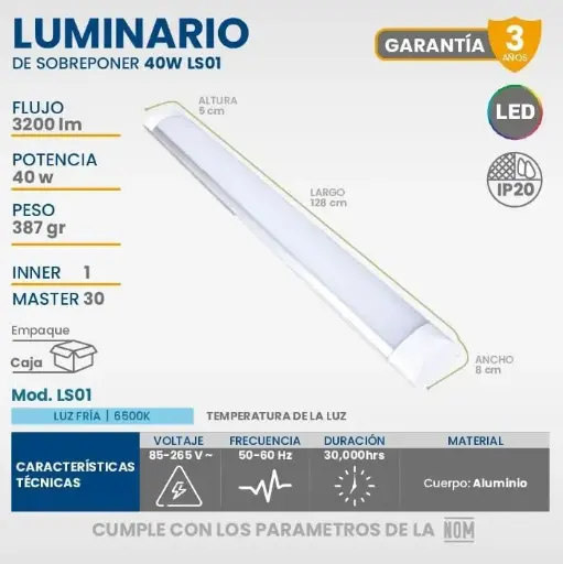 LUMINARIO DE SOBREPONER LED 40W 3200ML 85-265V AXO LIGHT