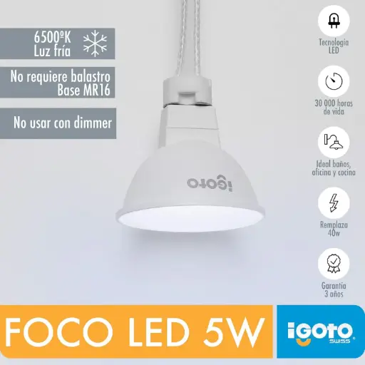 FOCO LED MR16 05 W LUZ FRIA 6500 K 370 LM BASE GUS.3 100-240V AXO LIGHT